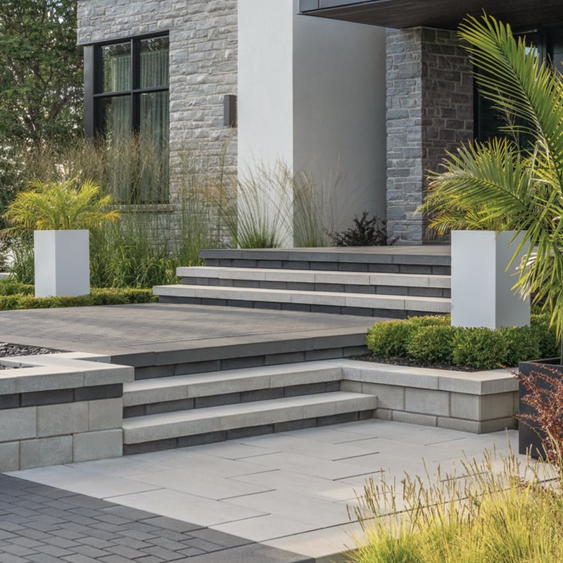 Concrete stone steps and caping for an elegant home entrance  | StonePlace Hardscape & Landscape Supplier, Showroom, Expert Advice